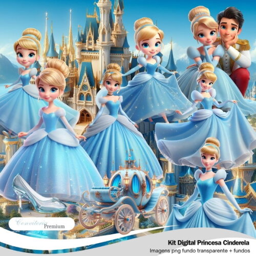 Kit Digital Completo Ia em 3d- Princesa Cinderela + 1 Brinde