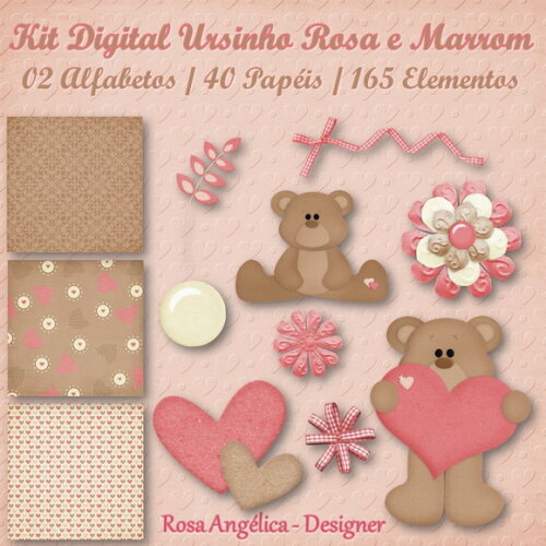 Kit Digital Ursinho Rosa e Marrom