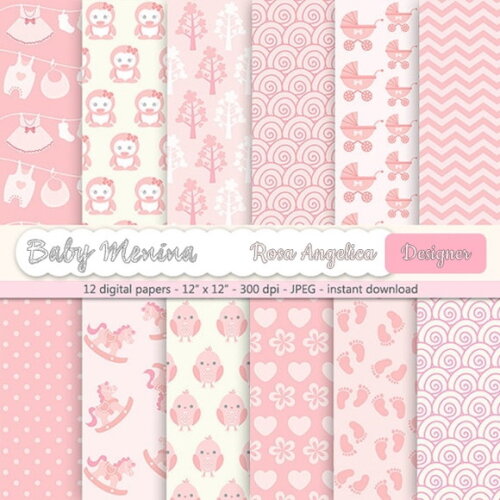 Kit Papéis Digitais Baby Menina