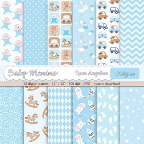 Kit Papéis Digitais Baby Menino