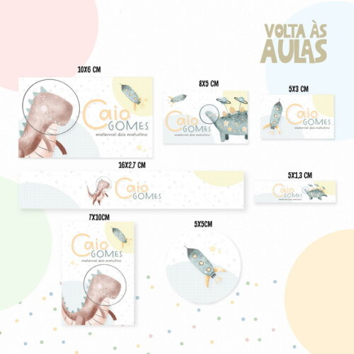 Kit Volta às Aulas Completo com Etiquetas - Dino Espaço