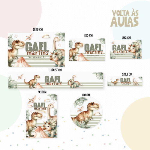 Kit Volta às Aulas Completo com Etiquetas - Dino Menino
