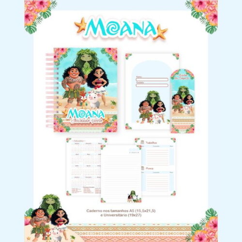 Kit Volta às Aulas Completo Etiquetas Personalizado - Moana