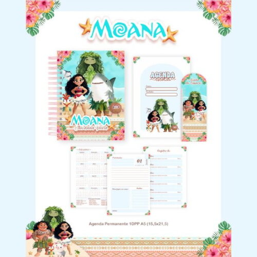 Kit Volta às Aulas Completo Etiquetas Personalizado - Moana
