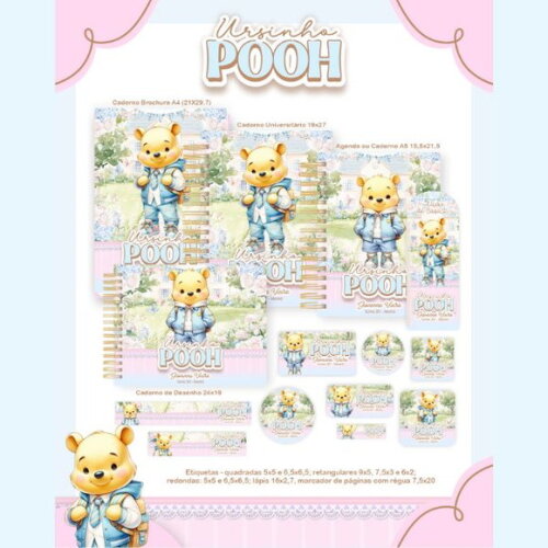Kit Volta às Aulas Completo Etiquetas Personalizado - Pooh