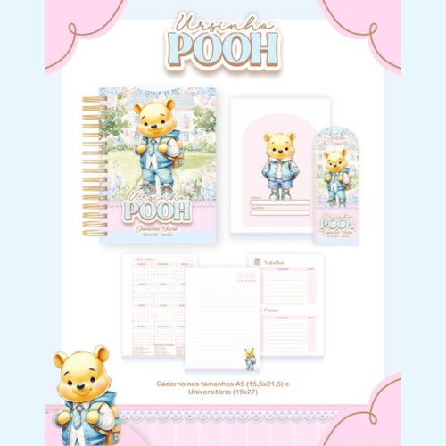 Kit Volta às Aulas Completo Etiquetas Personalizado - Pooh