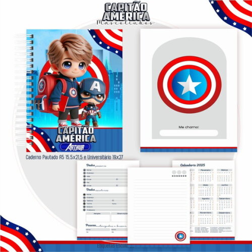 Kit Volta às Aulas Completo Mascote Ia - Capitão América