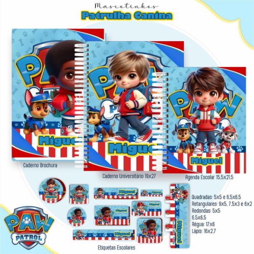 Kit Volta às Aulas Completo Mascote Ia - Patrulha Canina