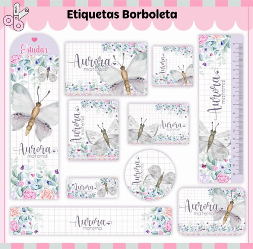 Kit Volta às Aulas Completo Personalizado - Borboleta