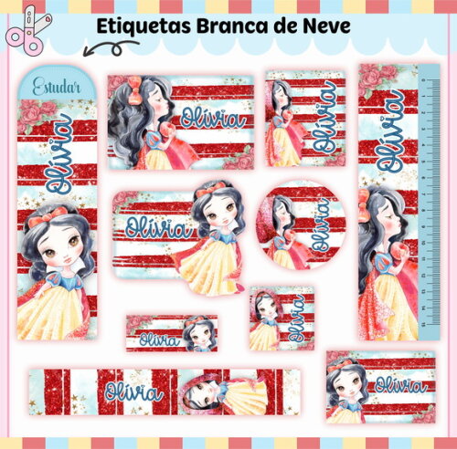 Kit Volta às Aulas Completo Personalizado - Branca de Neve