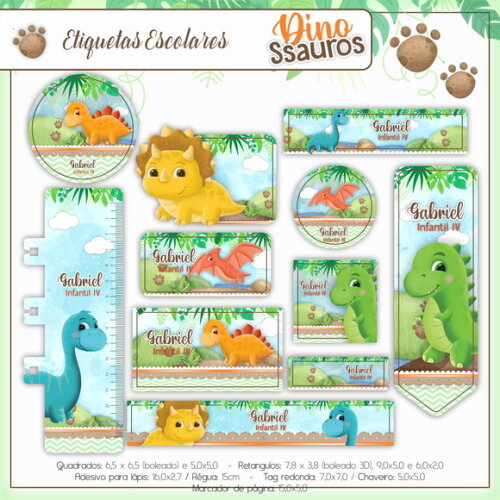 Kit Volta às Aulas Completo PERSONALIZADO - Dinossauros