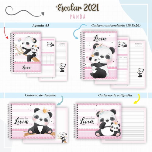 Kit Volta às Aulas Completo PERSONALIZADO - Panda Menina