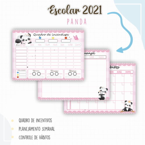Kit Volta às Aulas Completo PERSONALIZADO - Panda Menina