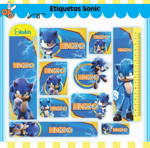 Kit Volta às Aulas Completo Personalizado - Sonic