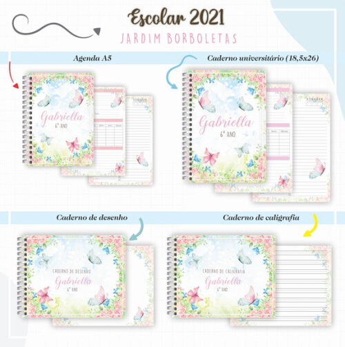 Kit Volta às Aulas PERSONALIZADO- Jardim Aquarela Borboletas