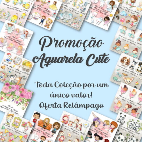 Pacote Completo de Kit Arquivo Digital em Png Aquarela Cute