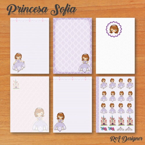 Papéis de Carta com Adesivos - ARTE DIGITAL - Princesa Sofia