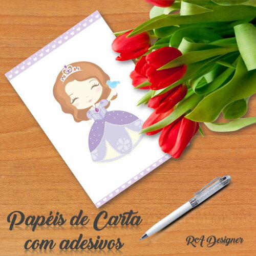 Papéis de Carta com Adesivos -arte Digital -princesa Sofia 3