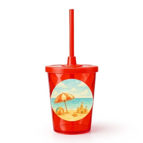 Copo Twister Personalizado 300ml Mar e Praia Aquarela