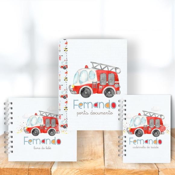 Kit Livro Bebê ,caderneta e Pastas de Documento Bombeiros