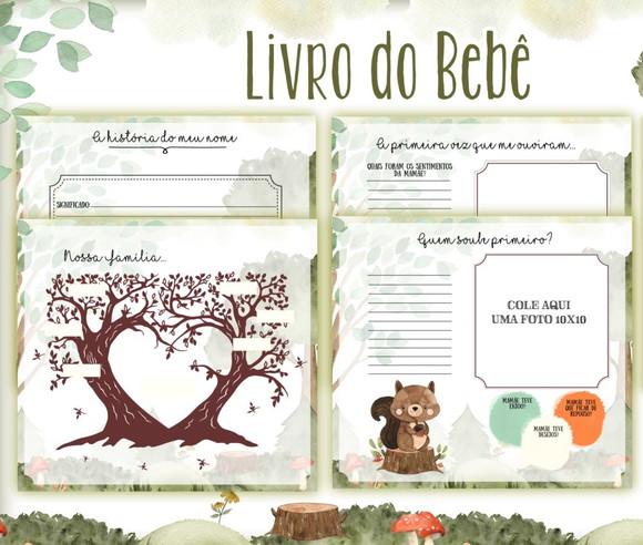 Kit Livro do Bebê , Caderneta de Vacina e Álbum Bosque
