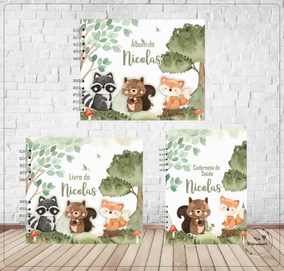 Kit Livro do Bebê , Caderneta de Vacina e Álbum Bosque