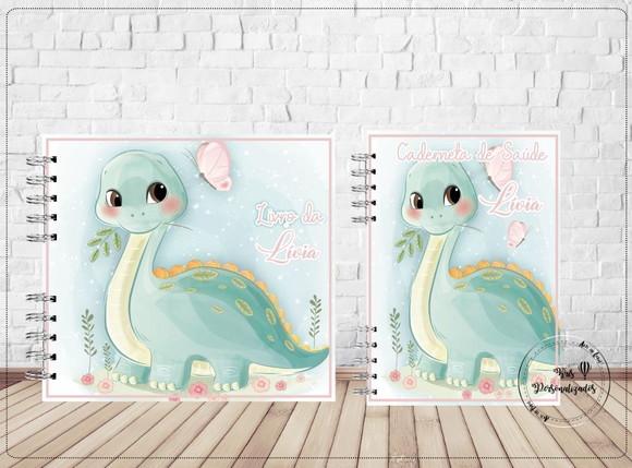 Kit Livro do Bebê + Caderneta de Saúde - Dinossauro menina