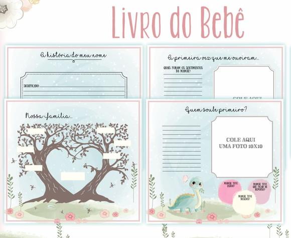 Kit Livro do Bebê + Caderneta de Saúde - Dinossauro menina