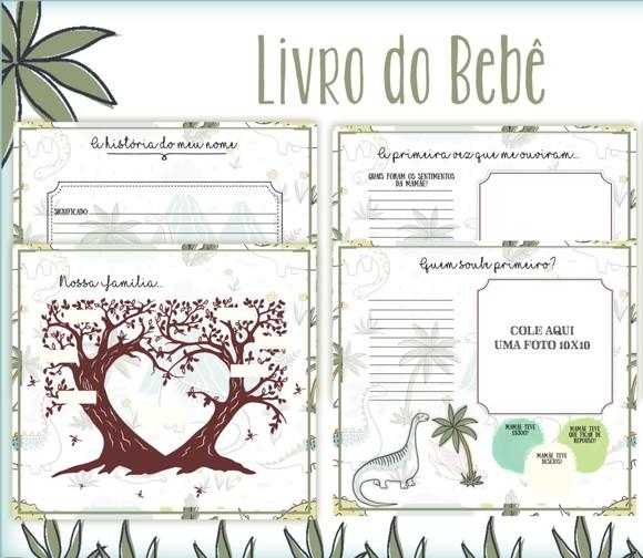 Kit Livro do Bebê + Caderneta de Vacina - Dino Minimalista