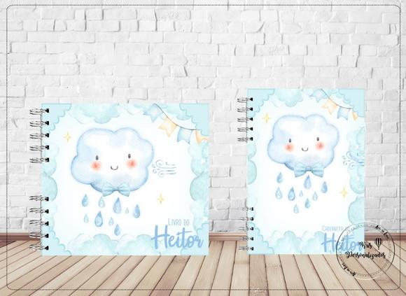 Kit Livro do Bebê + Caderneta de Vacina -Chuva de Amor azul