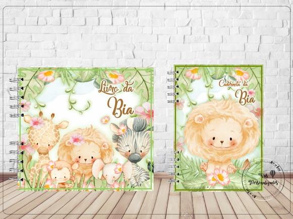 Kit Livro do Bebê + Caderneta de Vacina- Safari menina