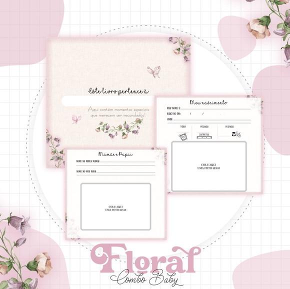 Kit Livro do Bebê 1,1 + Caderneta de Vacina Floral Monograma
