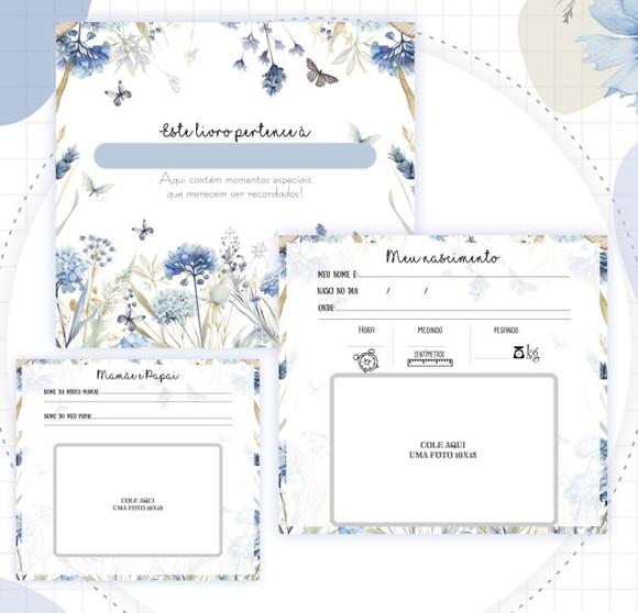 Kit Livro do Bebê 1,1 + Caderneta de Vacina Floral Azul