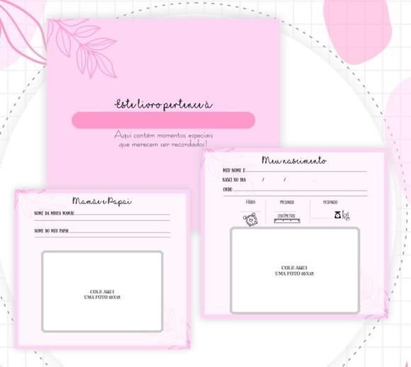 Kit Livro do Bebê 1,1 + Caderneta de Vacina Folhagem Rosa