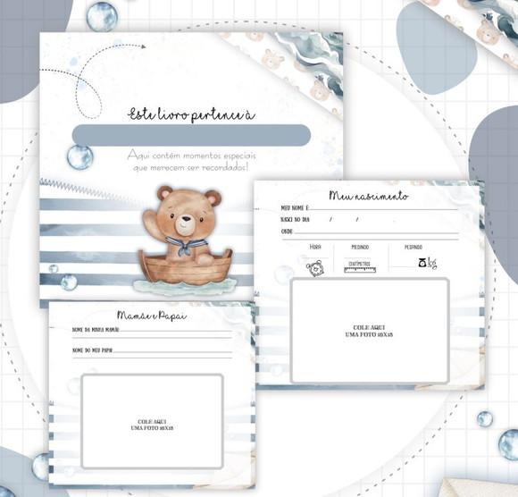 Kit Livro do Bebê 1,1 + Caderneta de Vacina Urso Marinheiro