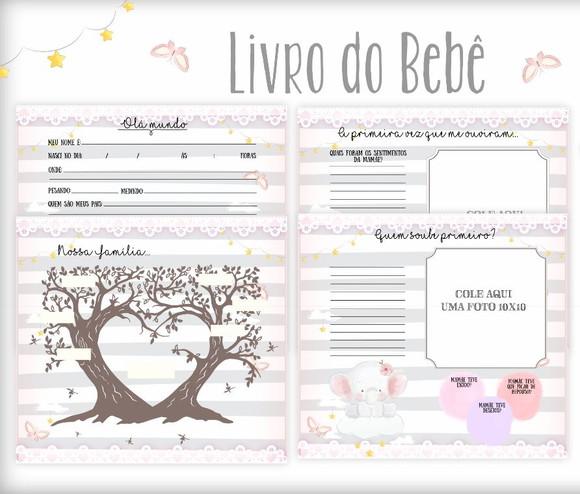 Kit Livro do Bebê e Caderneta de Vacina Elefantinha Baby