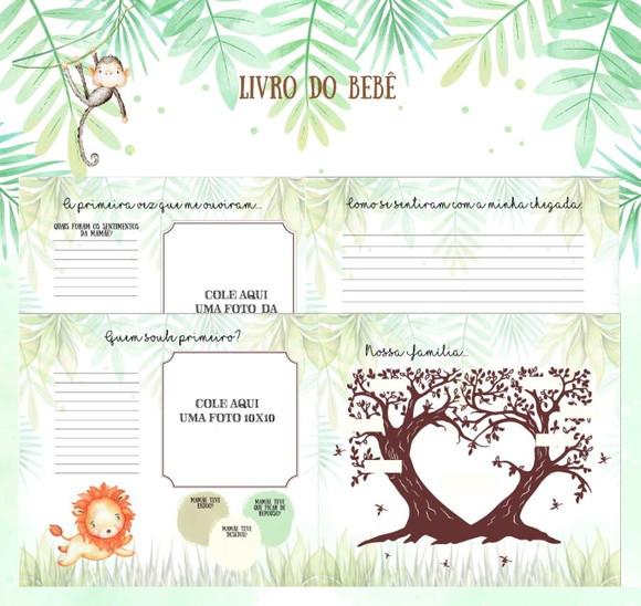 Kit Livro do Bebê e Caderneta de Vacina Safari Verde