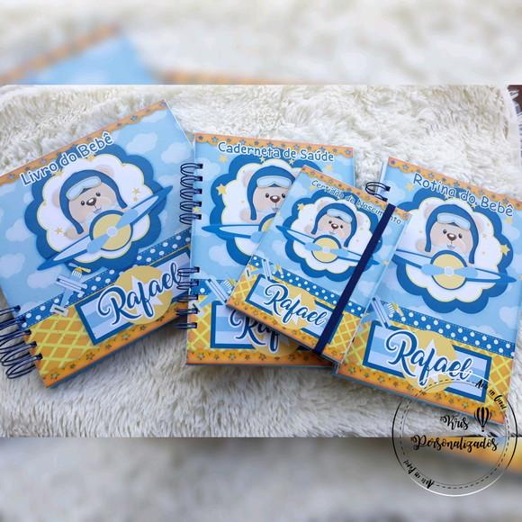 Kit Livro, Caderneta e Rotina do Bebê e porta certidão