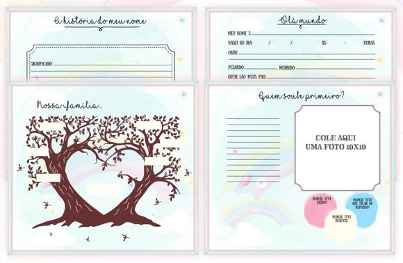 Kit Livro, Caderneta , Certidão e bloquinho Arco Iris