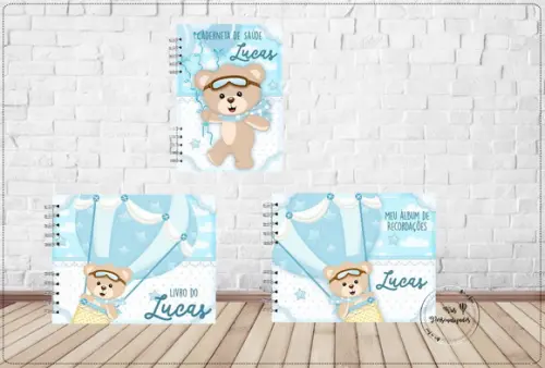 Kit 2 -Álbum + Caderneta+ Livro do bebê - Ursinho Baloeiro