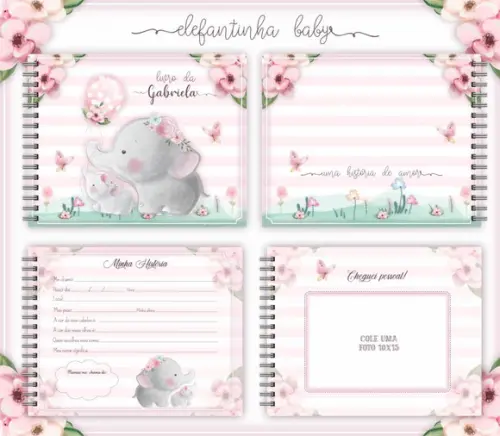 Kit Caderneta de Vacina + Livro do Bebê 2 - Elefantinha Baby