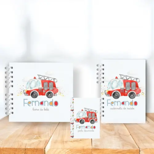 Kit Livro Bebê ,caderneta e Mini Porta Documento Bombeiros