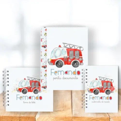 Kit Livro Bebê ,caderneta e Pastas de Documento Bombeiros