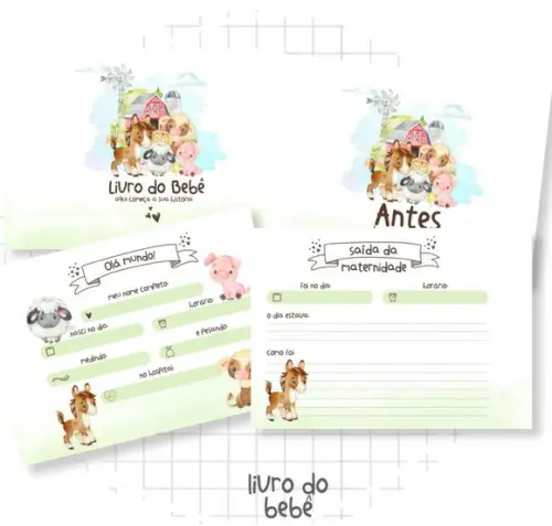Kit Livro Bebê e Caderneta de Saúde Fazendinha Baby