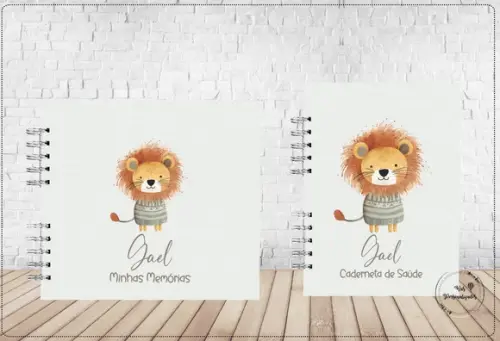 Kit Livro Bebê e Caderneta de Vacina Leão Cute