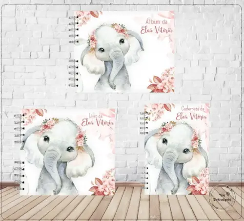 Kit Livro do Bebê , Caderneta de Vacina e Álbum Elefantinha