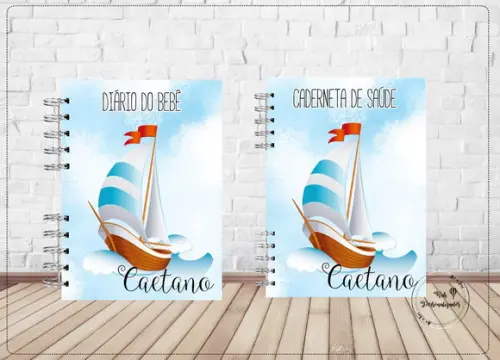 Kit Livro do Bebê + Caderneta de Saúde - Capa Barco a vela