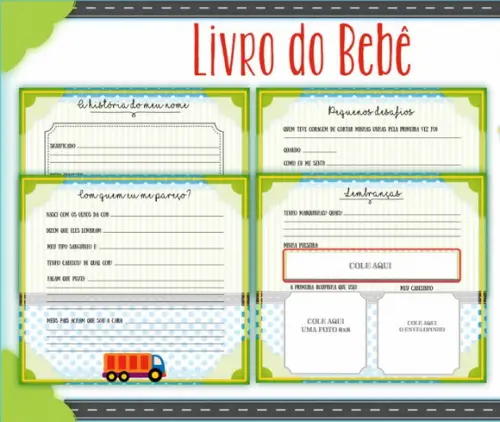 Kit Livro do Bebê + Caderneta de Saúde - Carrinhos