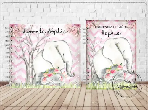 Kit Livro do Bebê + Caderneta de Saúde - Elefantinhas Rosa