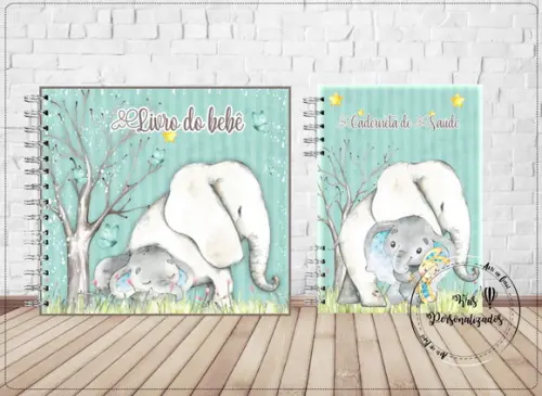 Kit Livro do Bebê + Caderneta de Saúde - Elefantes Azul